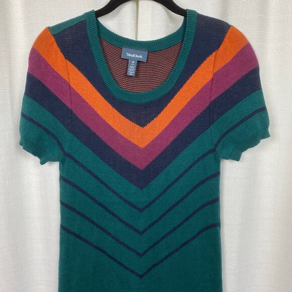 ModCloth Green Multi Chevron Sweater Midi Dress Sz.M - Picture 3 of 11